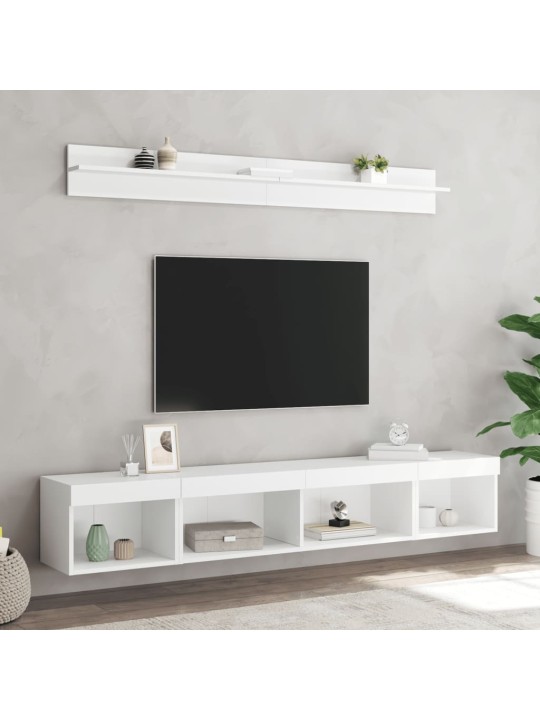 5-daļīgs tv skapīšu komplekts ar led, balts, inženierijas koks