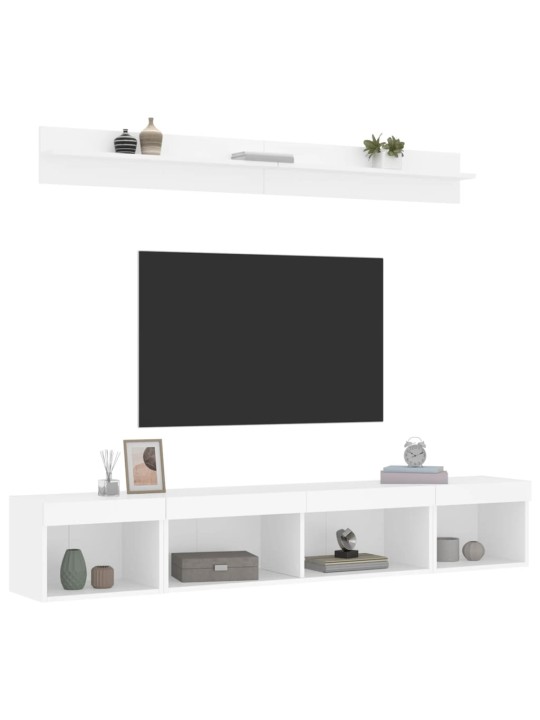 5-daļīgs tv skapīšu komplekts ar led, balts, inženierijas koks