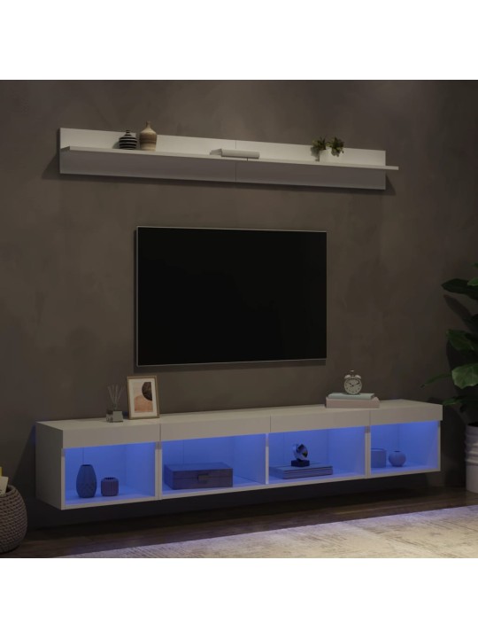 5-daļīgs tv skapīšu komplekts ar led, balts, inženierijas koks