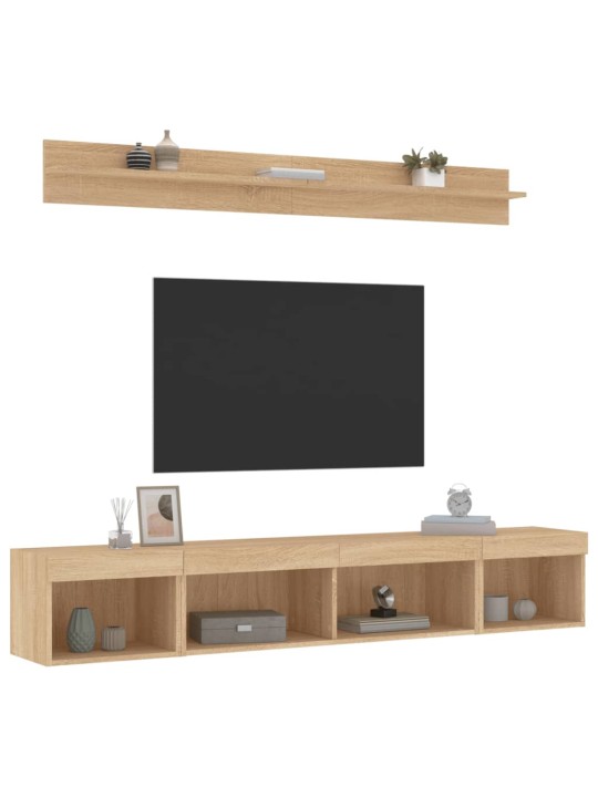 5-daļīgs tv skapīšu komplekts ar led, ozola, inženierijas koks