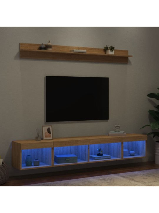 5-daļīgs tv skapīšu komplekts ar led, ozola, inženierijas koks
