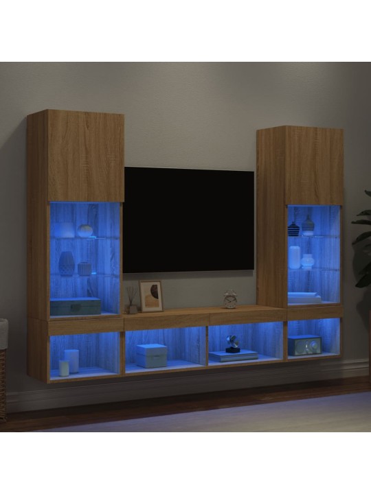 5-daļīgs tv skapīšu komplekts ar led, ozola, inženierijas koks