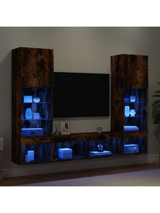 5-daļīgs tv skapīšu komplekts ar led, ozola, inženierijas koks