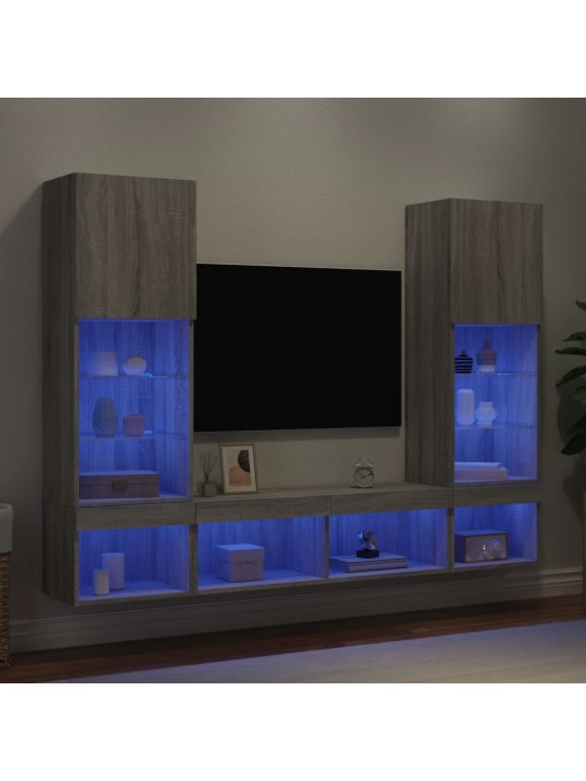 5-daļīgs tv skapīšu komplekts ar led, pelēka ozola