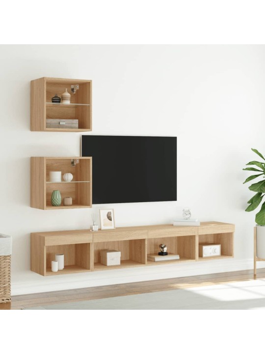 5-daļīgs tv skapīšu komplekts ar led, ozola, inženierijas koks