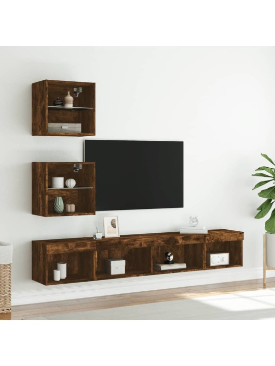 5-daļīgs tv skapīšu komplekts ar led, ozola, inženierijas koks
