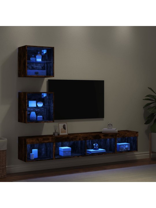 5-daļīgs tv skapīšu komplekts ar led, ozola, inženierijas koks