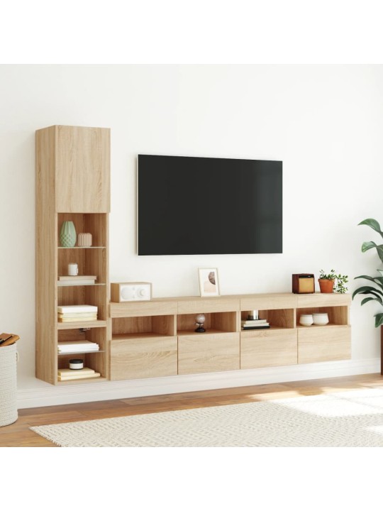 4-daļīgs tv skapīšu komplekts ar led, ozola, inženierijas koks