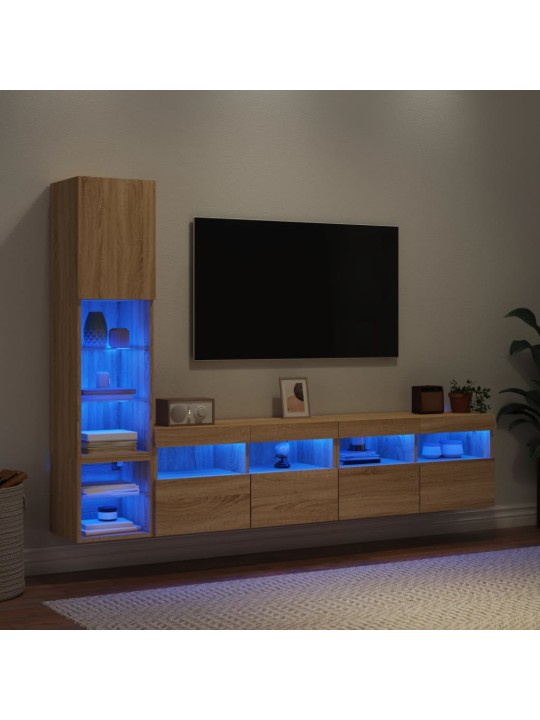 4-daļīgs tv skapīšu komplekts ar led, ozola, inženierijas koks