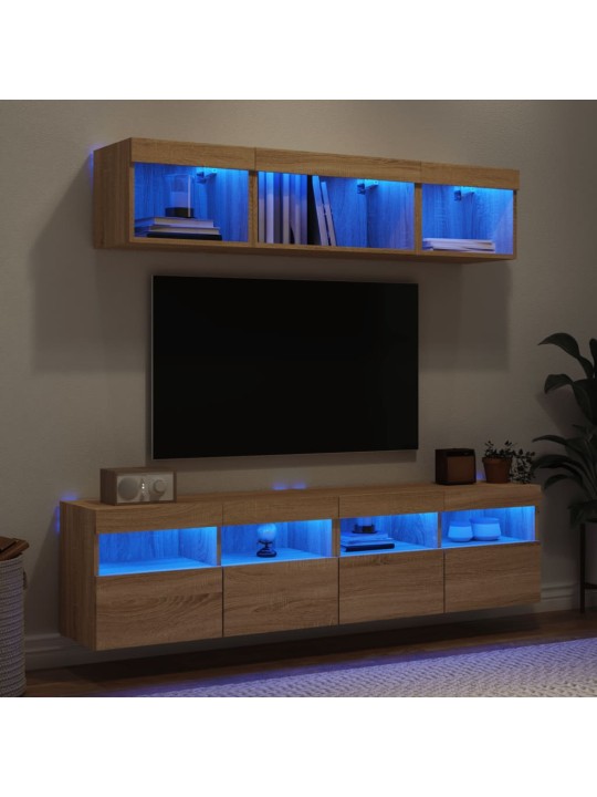 5-daļīgs tv skapīšu komplekts ar led, ozola, inženierijas koks