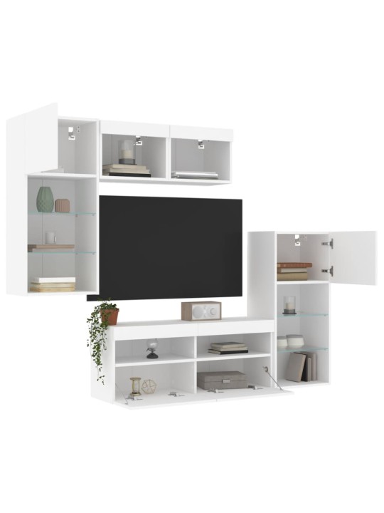 5-daļīgs TV skapīšu komplekts ar LED, balts, inženierijas koks