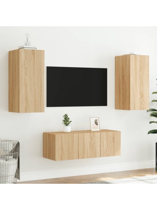 4-daļīgs tv skapīšu komplekts ar led, ozola, inženierijas koks