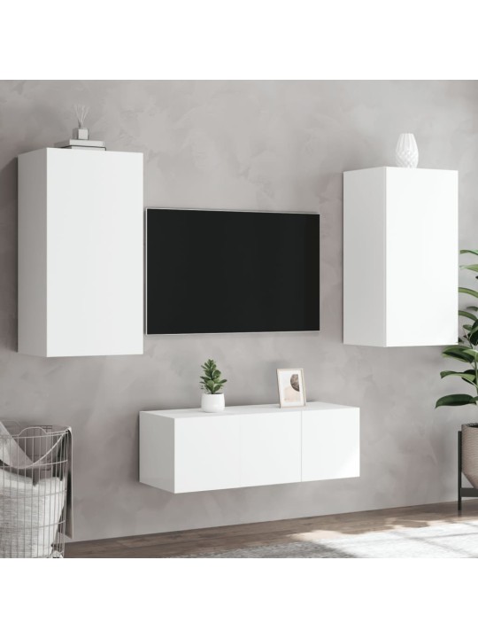 4-daļīgs tv skapīšu komplekts ar led, balts, inženierijas koks