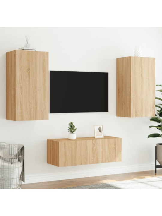 4-daļīgs tv skapīšu komplekts ar led, ozola, inženierijas koks