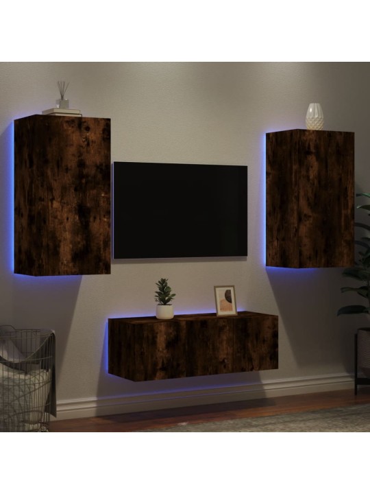 4-daļīgs tv skapīšu komplekts ar led, ozola, inženierijas koks