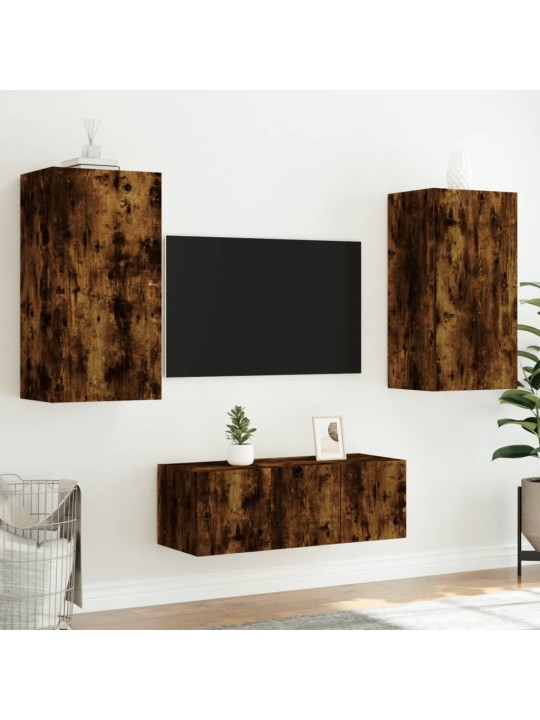 4-daļīgs tv skapīšu komplekts ar led, ozola, inženierijas koks
