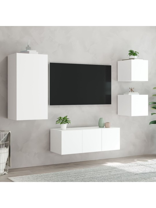 5-daļīgs tv skapīšu komplekts ar led, balts, inženierijas koks