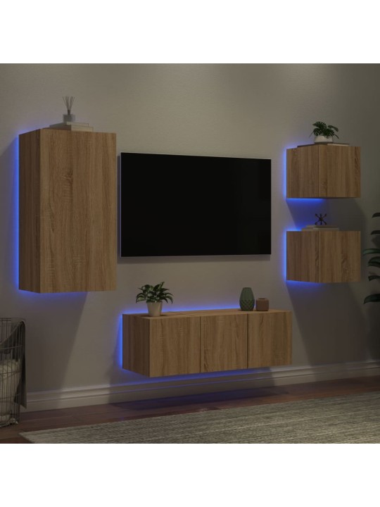 5-daļīgs tv skapīšu komplekts ar led, ozola, inženierijas koks
