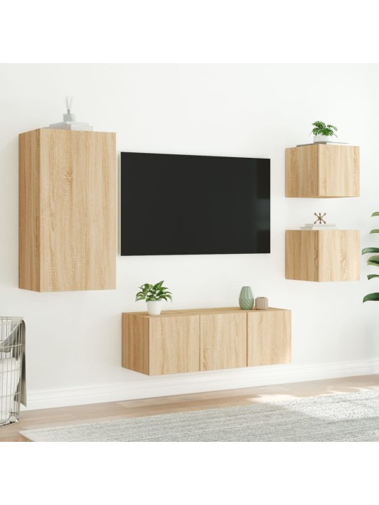 5-daļīgs tv skapīšu komplekts ar led, ozola, inženierijas koks