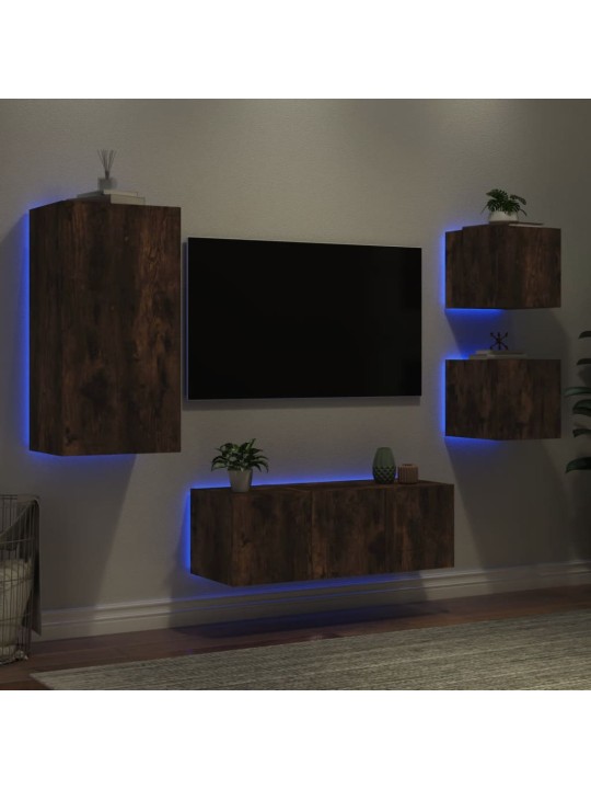 5-daļīgs tv skapīšu komplekts ar led, ozola, inženierijas koks