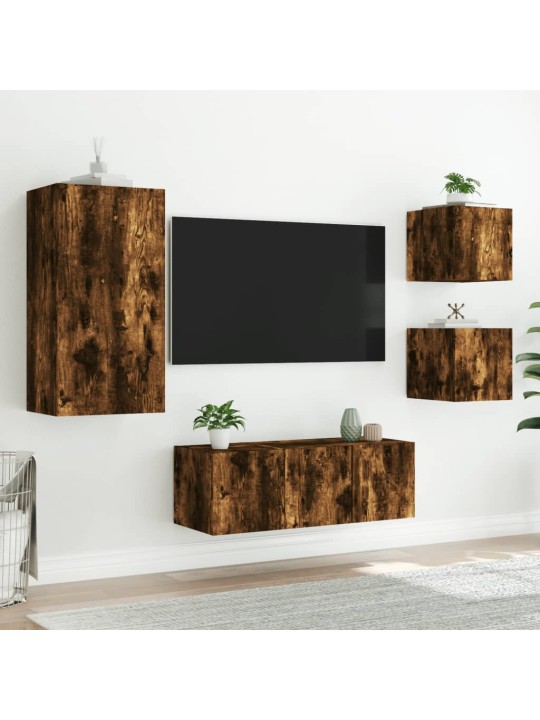 5-daļīgs tv skapīšu komplekts ar led, ozola, inženierijas koks