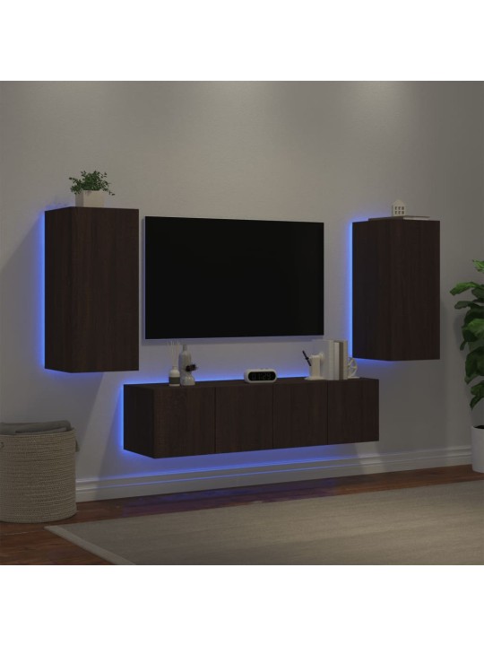 4-daļīgs tv skapīšu komplekts ar led, brūna ozola