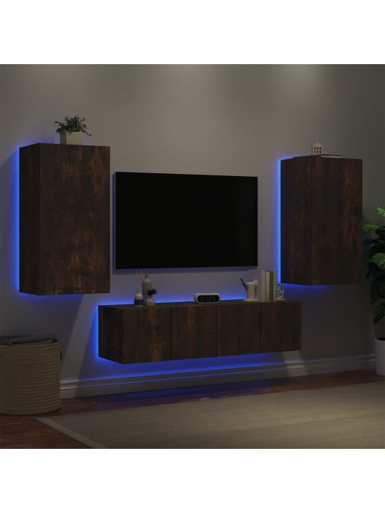 4-daļīgs tv skapīšu komplekts ar led, ozola, inženierijas koks