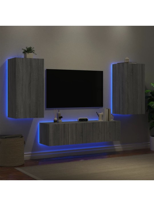 4-daļīgs tv skapīšu komplekts ar led, pelēka ozola