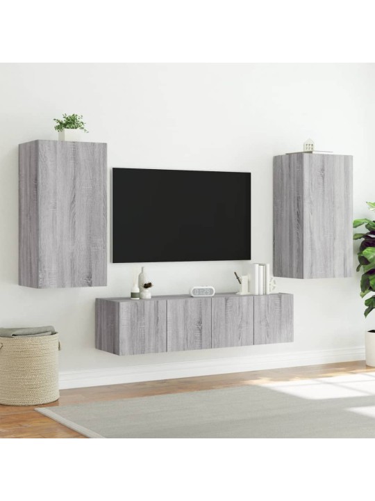 4-daļīgs tv skapīšu komplekts ar led, pelēka ozola