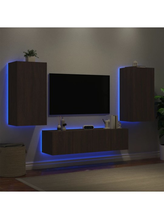 4-daļīgs tv skapīšu komplekts ar led, brūna ozola