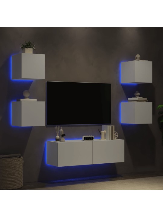 Tv sienas skapīši ar led, 5 gab., balti