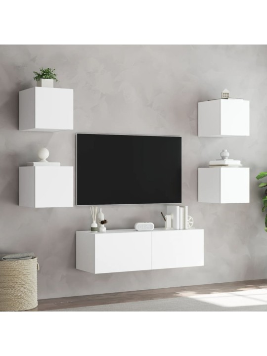Tv sienas skapīši ar led, 5 gab., balti