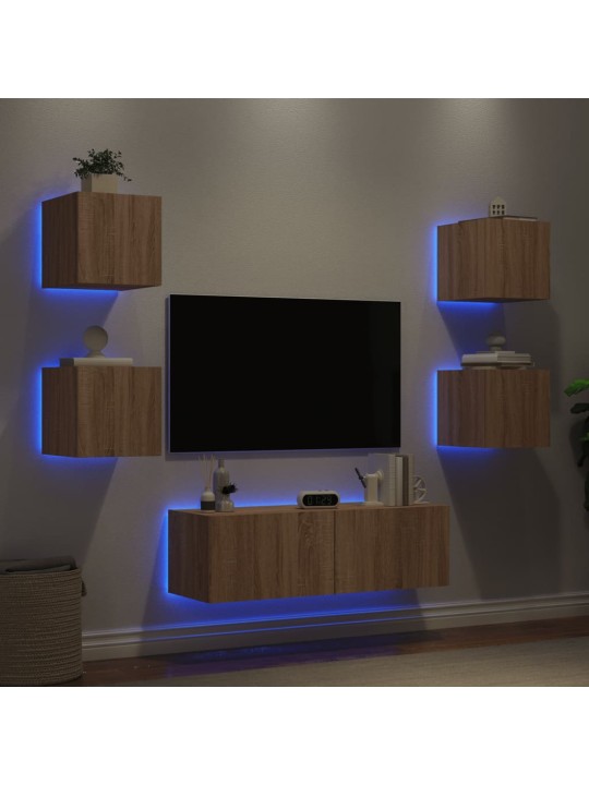 Tv sienas skapīši ar led, 5 gab., koka krāsa