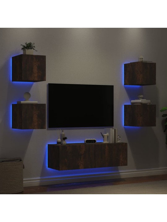 Tv sienas skapīši ar led, 5 gab., ozolkoka krāsa