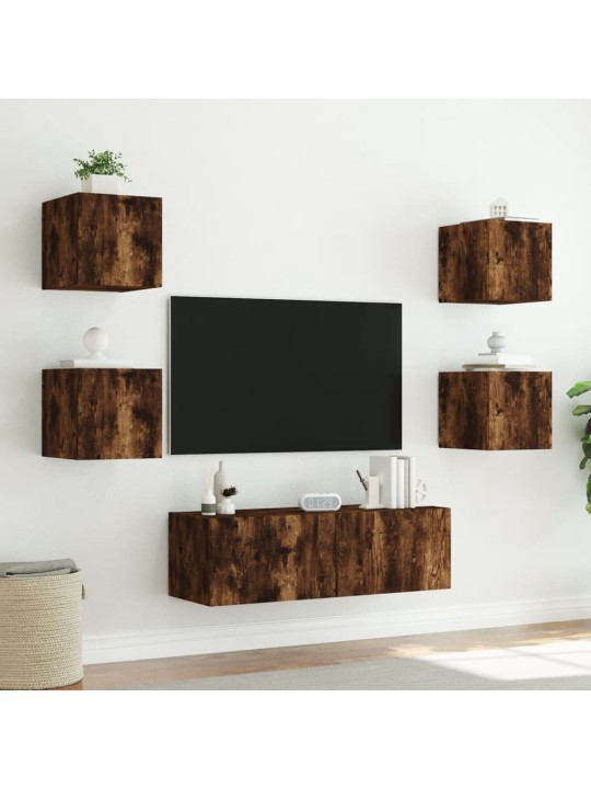 Tv sienas skapīši ar led, 5 gab., ozolkoka krāsa