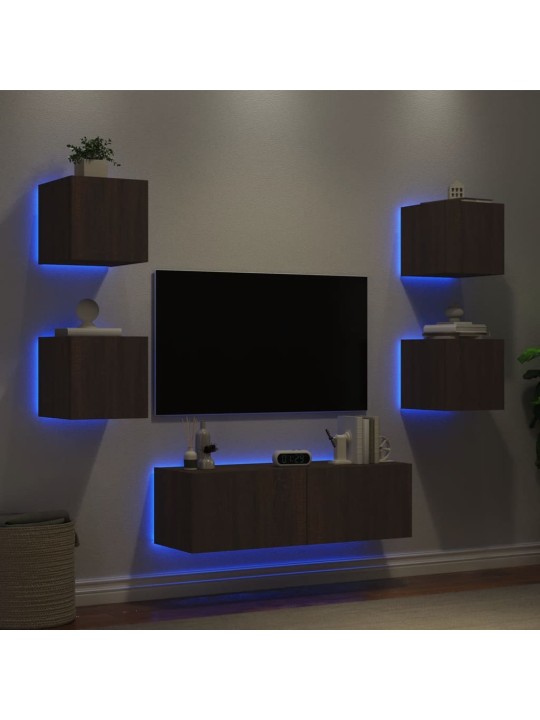 Tv sienas skapīši ar led, 5 gab., brūna ozola