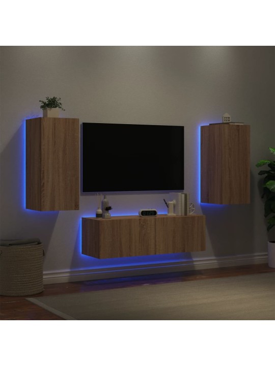 Tv sienas skapīši ar led, 3 gab., koka krāsa