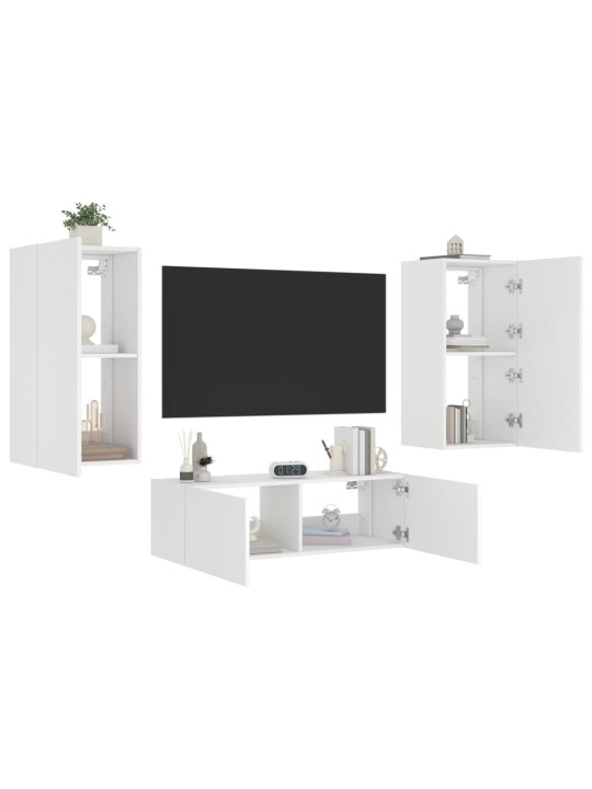 Tv sienas skapīši ar led, 3 gab., balti