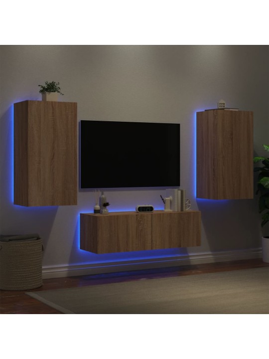 Tv sienas skapīši ar led, 3 gab., koka krāsa