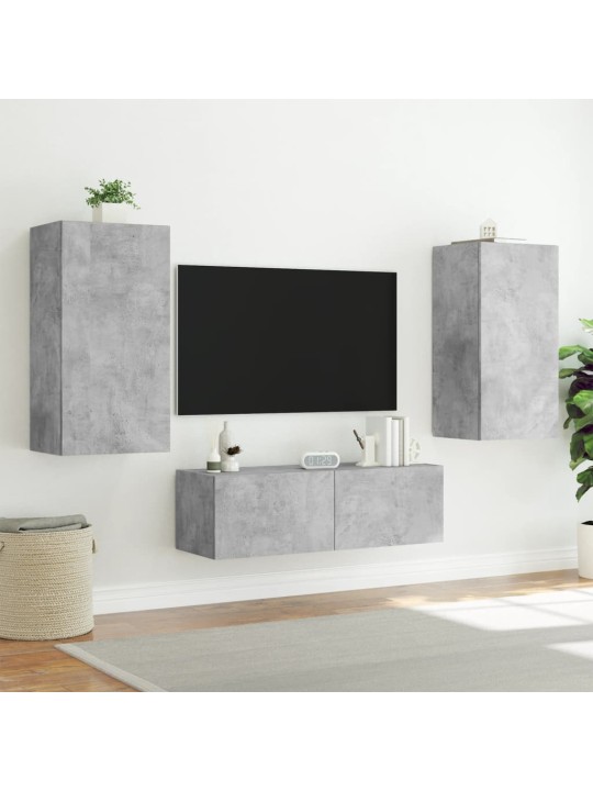 Tv sienas skapīši ar led, 3 gab., betona pelēki