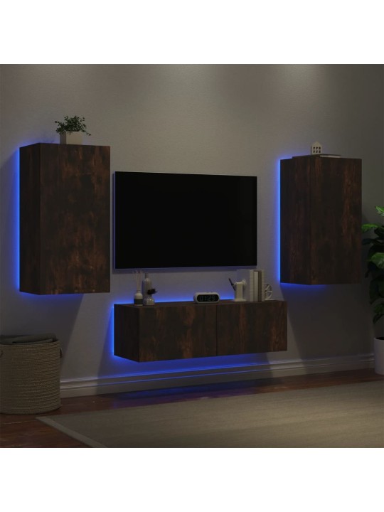 Tv sienas skapīši ar led, 3 gab., ozolkoka krāsa