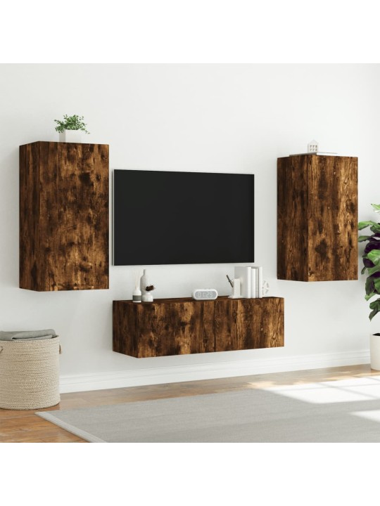 Tv sienas skapīši ar led, 3 gab., ozolkoka krāsa