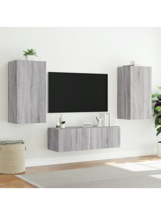 Tv sienas skapīši ar led, 3 gab., pelēka ozola