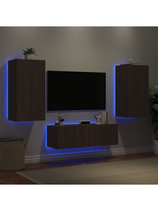 Tv sienas skapīši ar led, 3 gab., brūna ozola