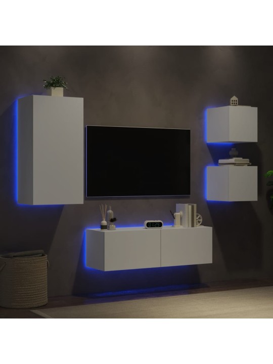 Tv sienas skapīši ar led, 4 gab., balti