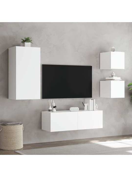 Tv sienas skapīši ar led, 4 gab., balti