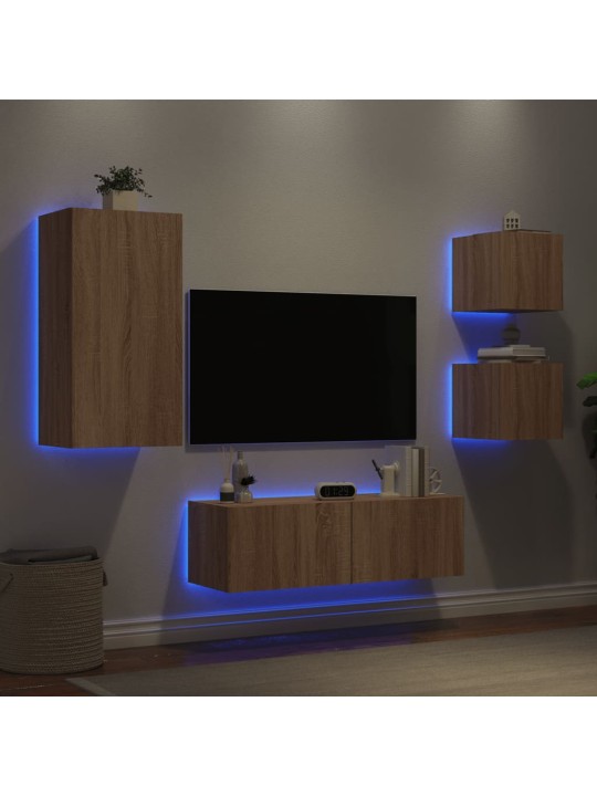 Tv sienas skapīši ar led, 4 gab., koka krāsa