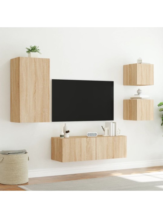Tv sienas skapīši ar led, 4 gab., koka krāsa