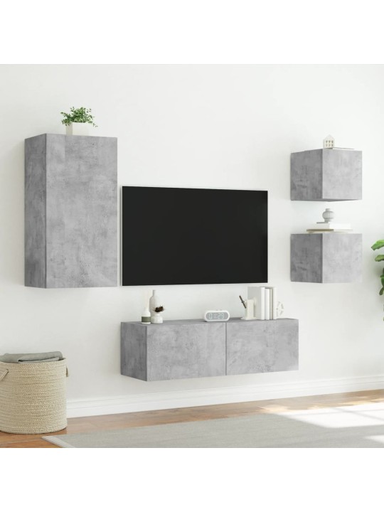 Tv sienas skapīši ar led, 4 gab., betona pelēki