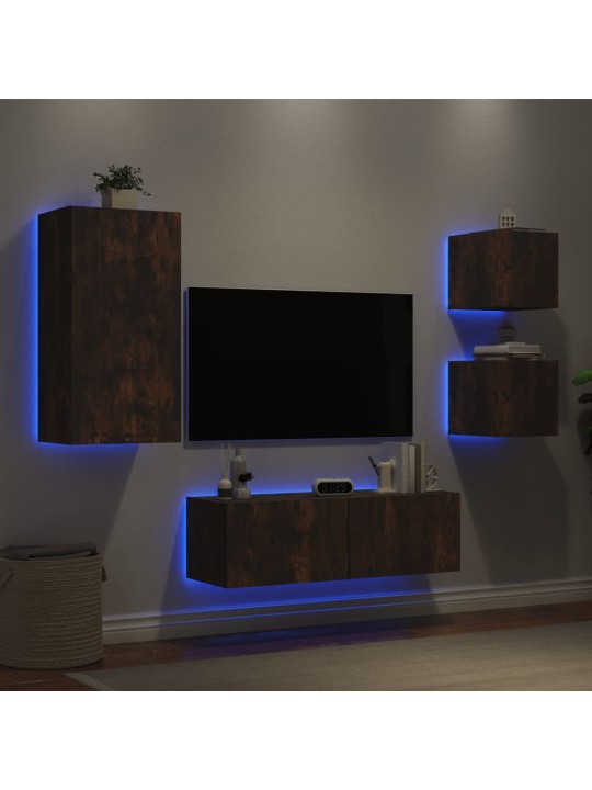 Tv sienas skapīši ar led, 4 gab., ozolkoka krāsa